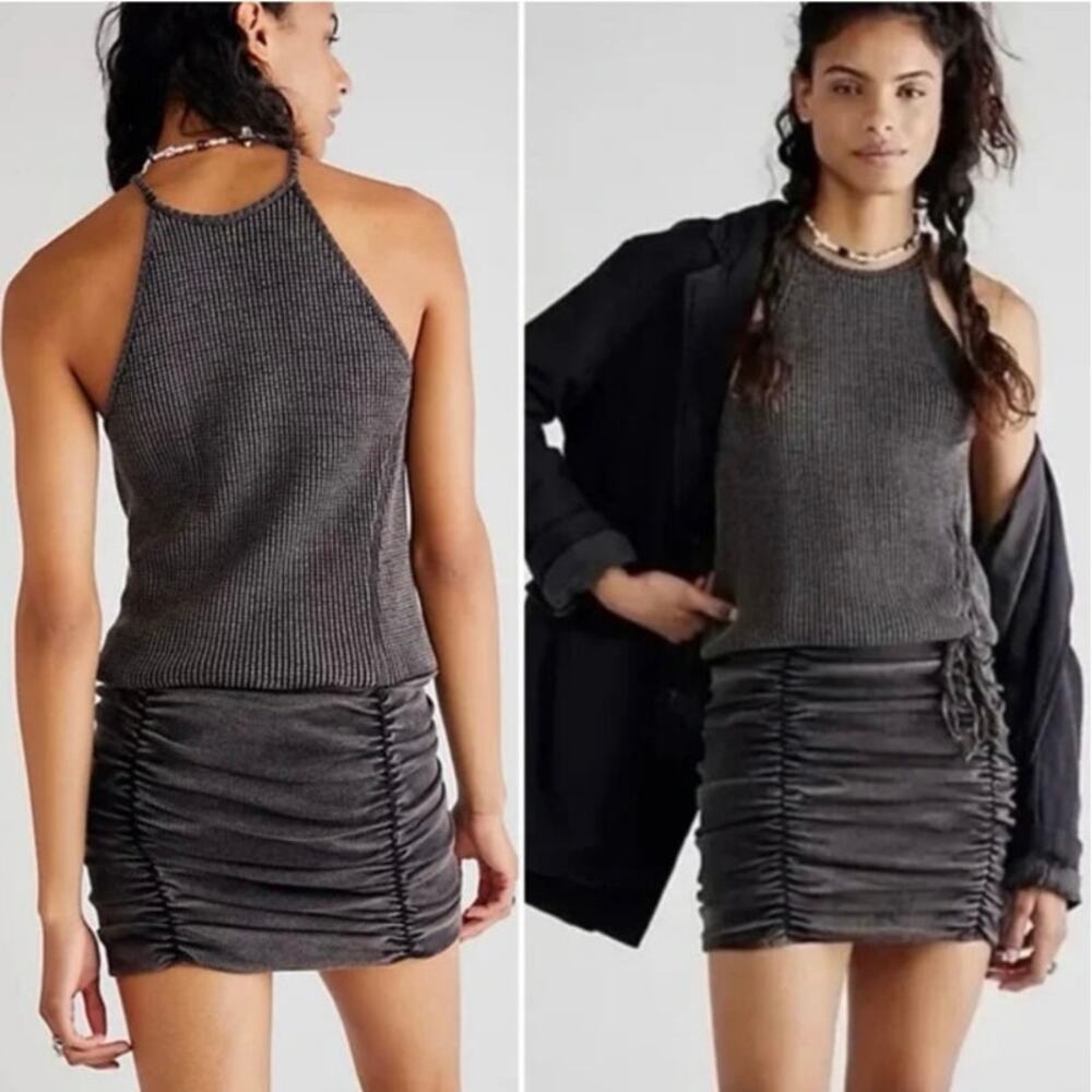 Free People One Women's Washed Gray Tank Rouched Dress Size XL